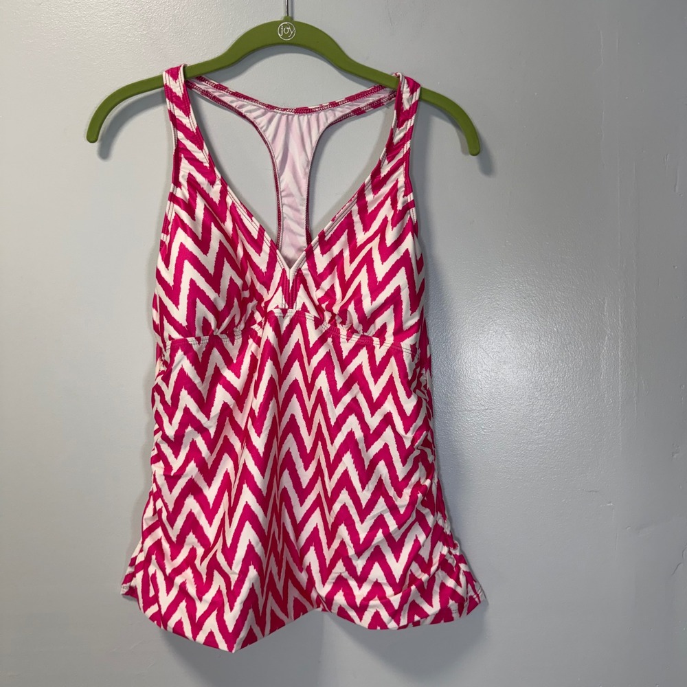 Antonio Melani Pink White‎ Chevron Tankini Swim Top Racerback AM12544 Large